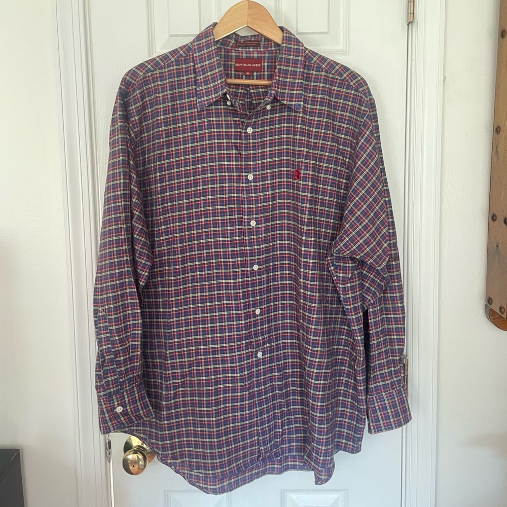 Vintage Ralph Lauren Red Multicolor Plaid Button Down Shirt
